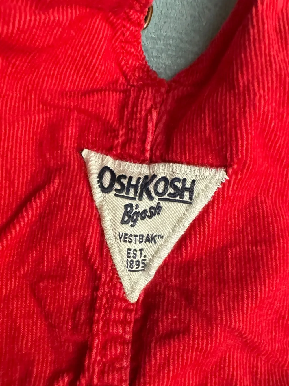 OshKosh B'gosh Red Corduroy Pinafore and Gray Overalls Set